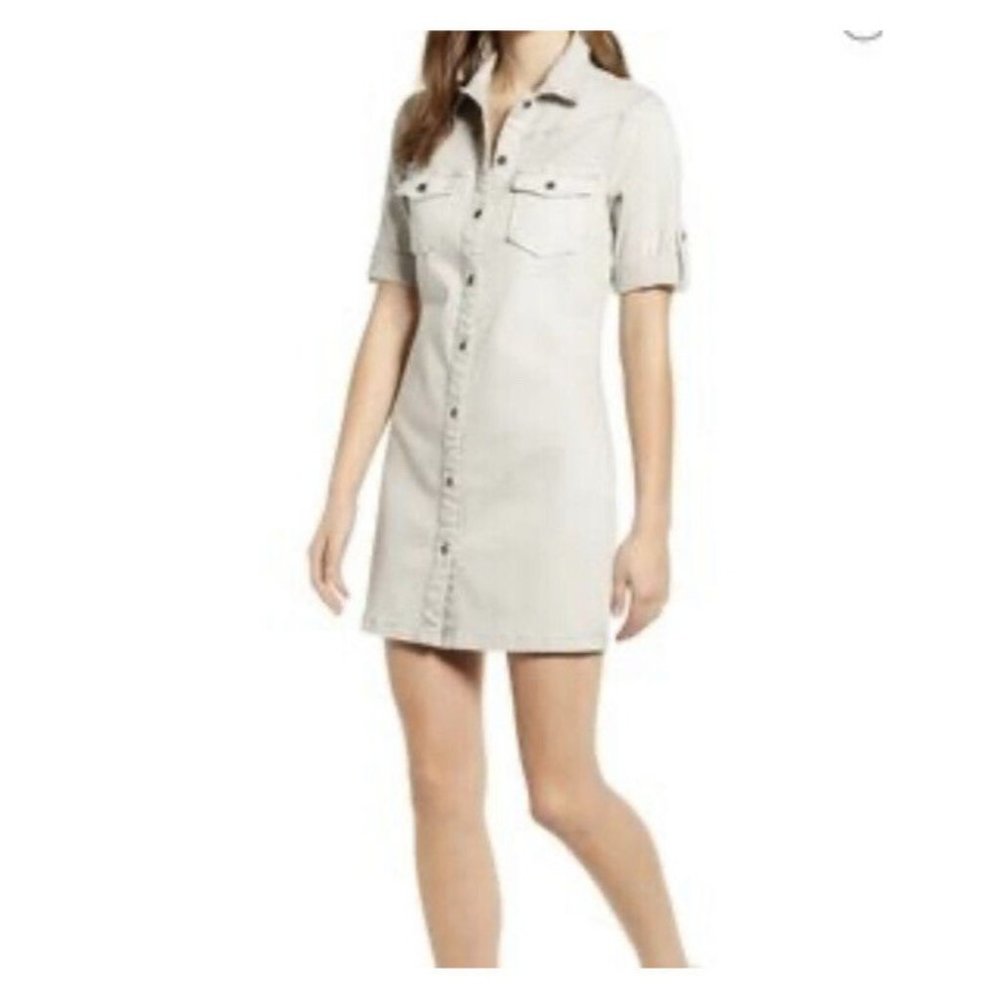 The Wash Lab Fitted Cream Distressed Denim Button Down Mini Dress Size XS